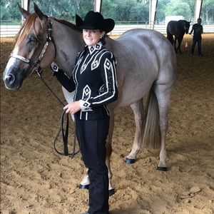 Used small black & white showmanship jacket